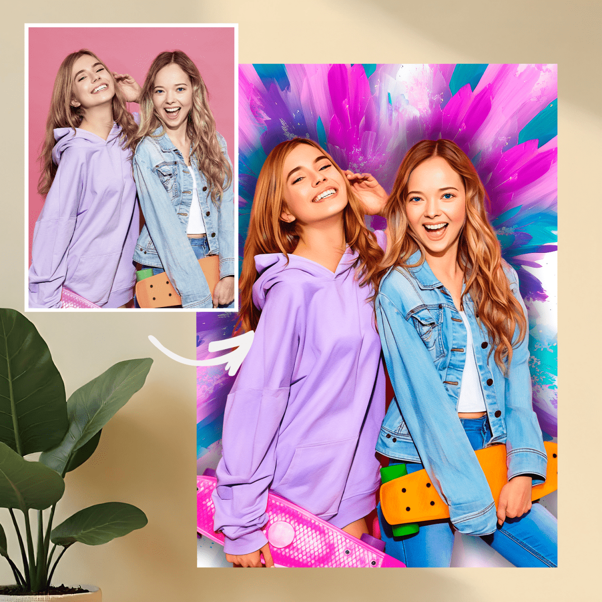 Portret dwóch przyjaciółek - druk na szkle, portret z Twojego zdjęcia - Wymaluj Prezent