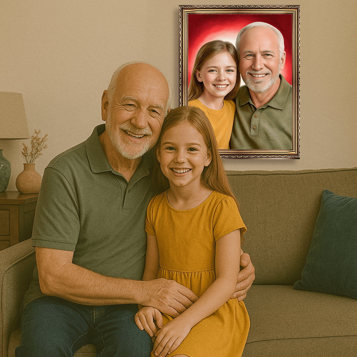 Image of Portret dziadka i wnuczki - obraz na płótnie z Twojego zdjęcia - Wymaluj Prezent