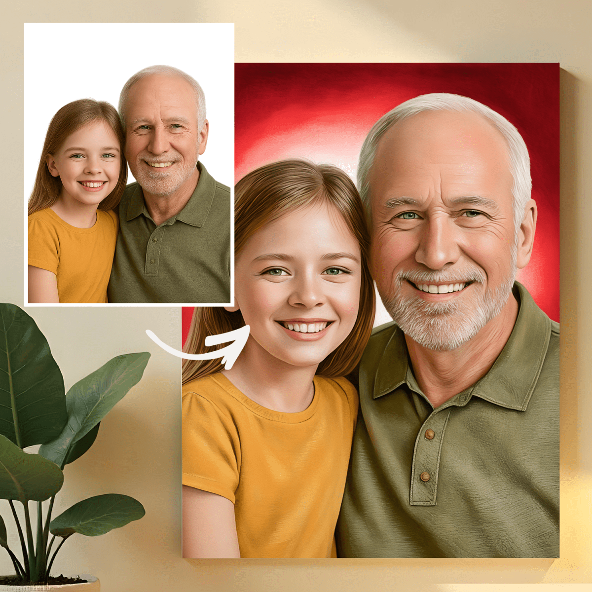 Portret dziadka i wnuczki - obraz na płótnie z Twojego zdjęcia - Wymaluj Prezent