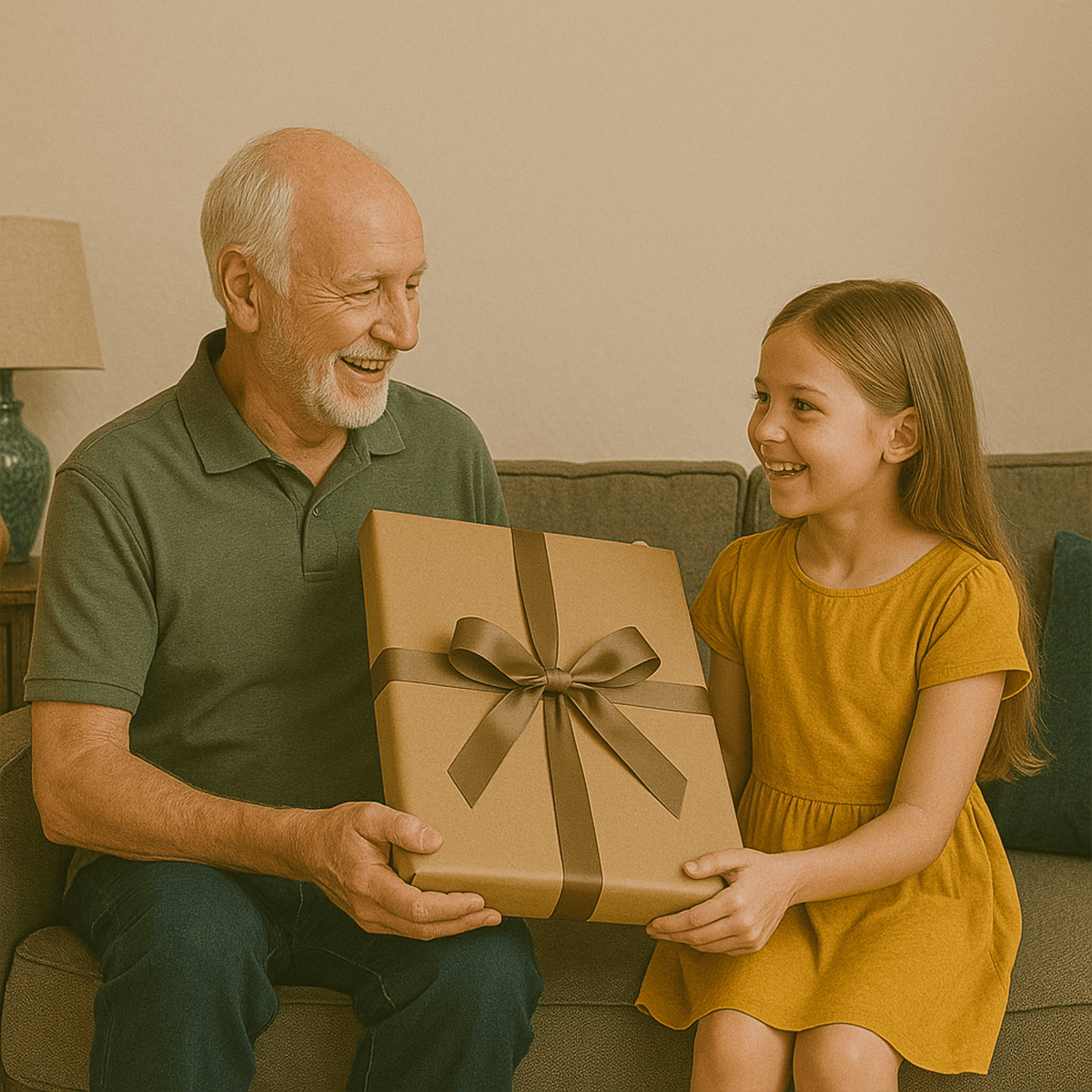 Portret dziadka i wnuczki - obraz na płótnie z Twojego zdjęcia - Wymaluj Prezent