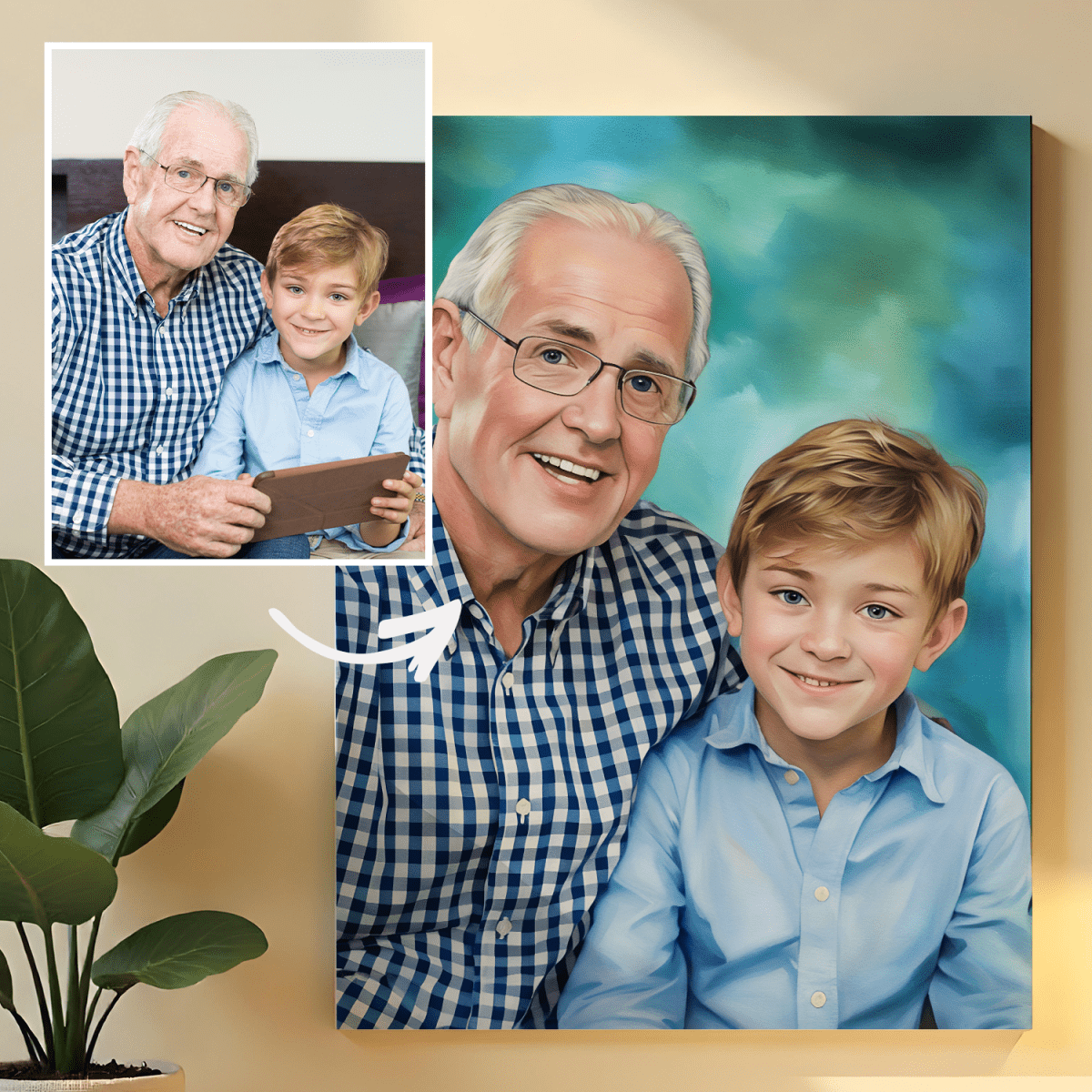 Image of Portret dziadka i wnuka - obraz na płótnie z Twojego zdjęcia - Wymaluj Prezent