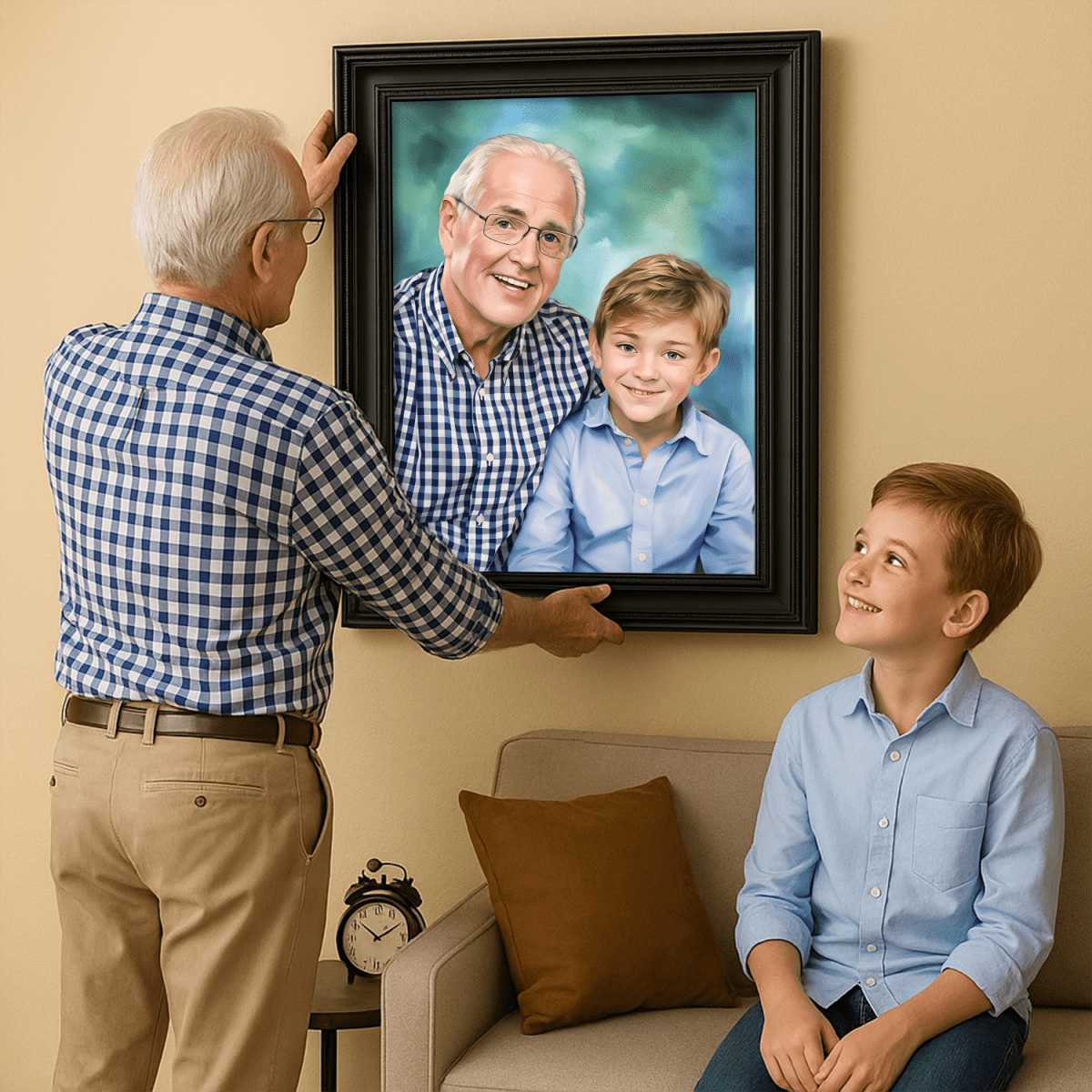 Image of Portret dziadka i wnuka - obraz na płótnie z Twojego zdjęcia - Wymaluj Prezent