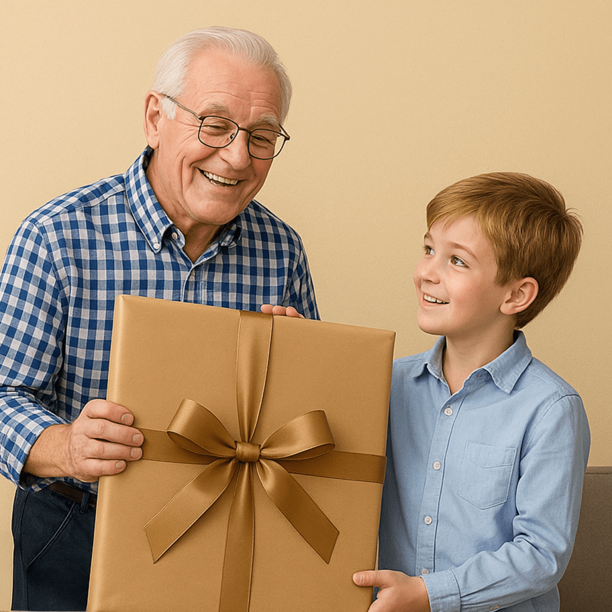 Portret dziadka i wnuka - obraz na płótnie z Twojego zdjęcia - Wymaluj Prezent