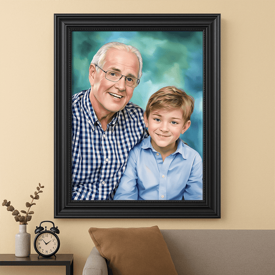 Portret dziadka i wnuka - obraz na płótnie z Twojego zdjęcia