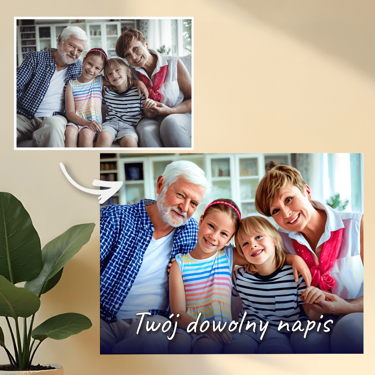 Portret dziadków z wnukami - druk na szkle, portret z Twojego zdjęcia - Wymaluj Prezent