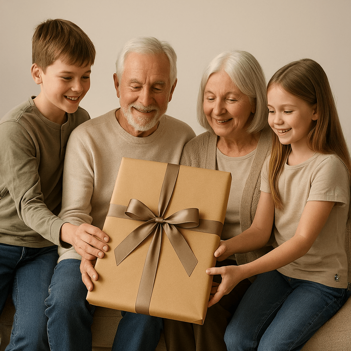 Image of Portret dziadków z wnukami - obraz na płótnie z Twojego zdjęcia - Wymaluj Prezent