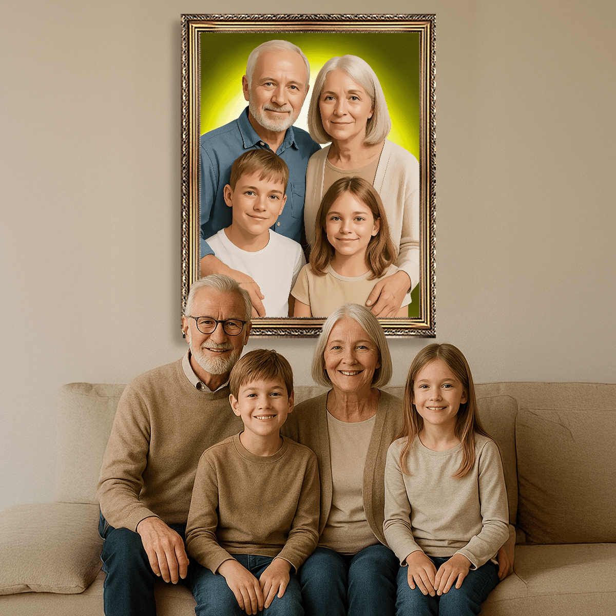 Image of Portret dziadków z wnukami - obraz na płótnie z Twojego zdjęcia - Wymaluj Prezent