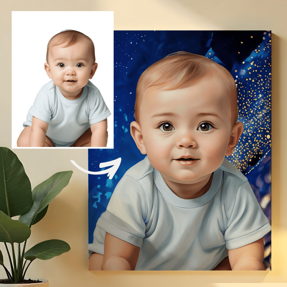 Image of Portret dziecka na niebieskim tle - obraz na płótnie z Twojego zdjęcia - Wymaluj Prezent