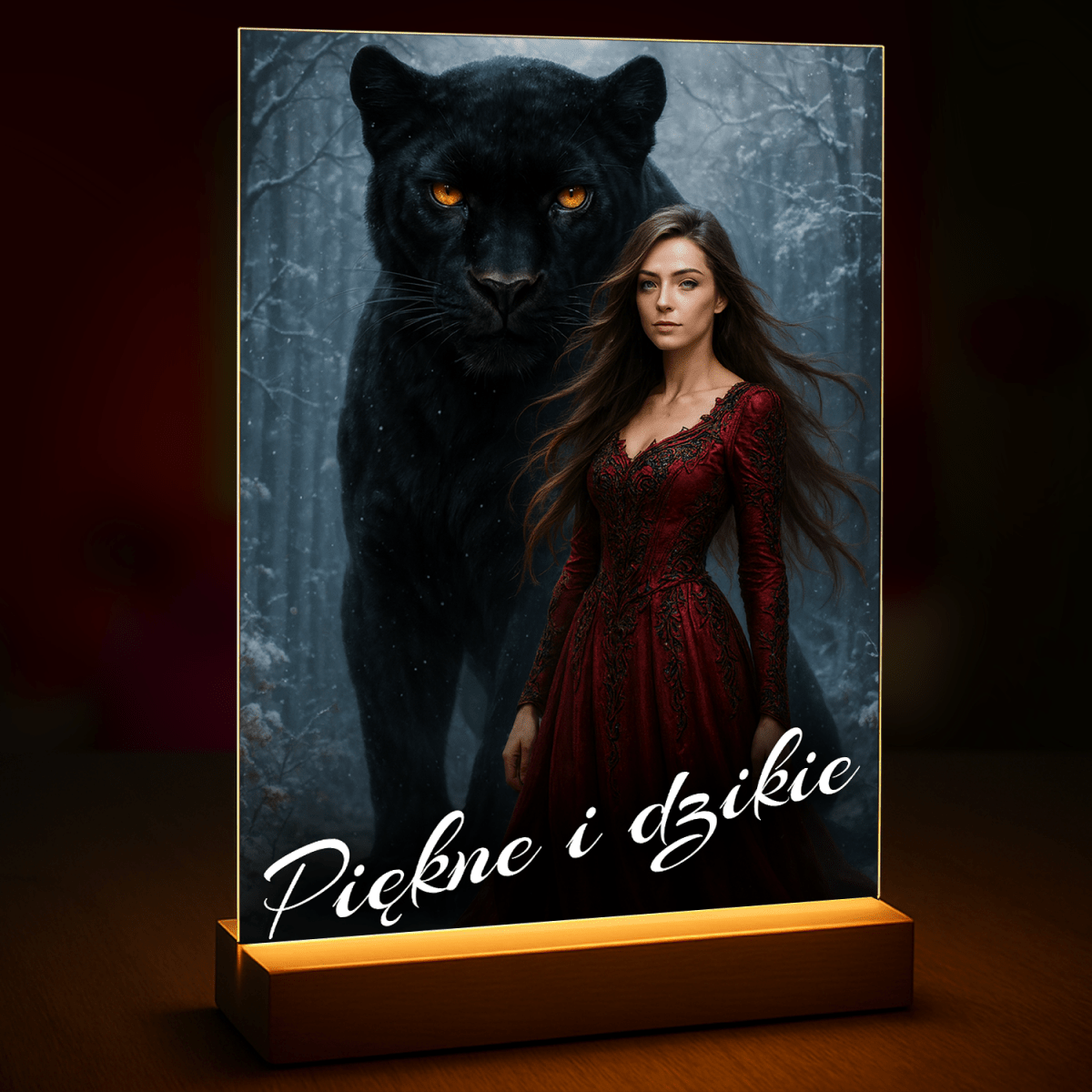 Portret dziewczyny z czarną panterą - druk na szkle, portret z Twojego zdjęcia - Wymaluj Prezent