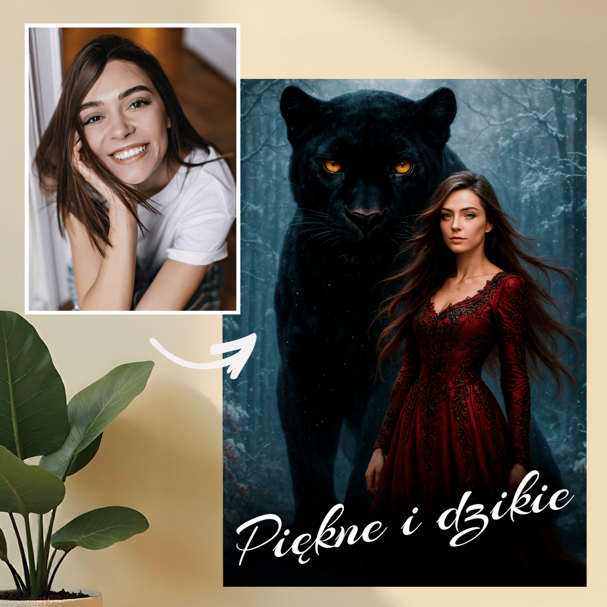 Image of Portret dziewczyny z czarną panterą - druk na szkle, portret z Twojego zdjęcia - Wymaluj Prezent