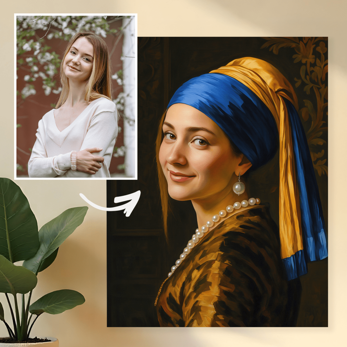 Image of Portret dziewczyny z perłą - obraz na płótnie z Twojego zdjęcia - Wymaluj Prezent