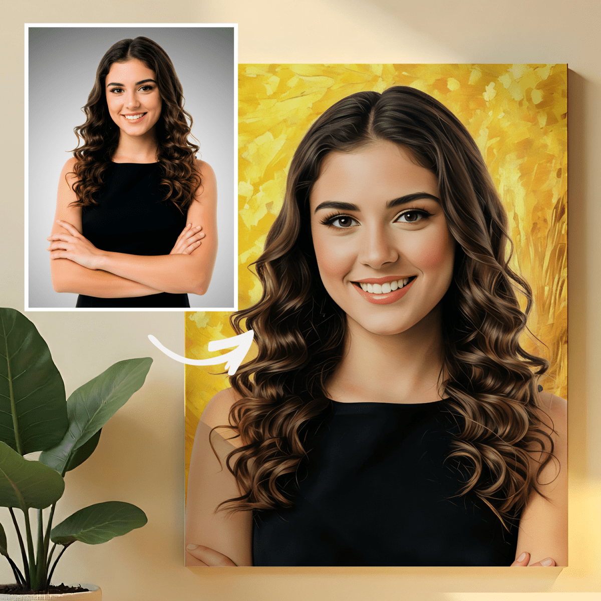 Portret dziewczyny ze złotym tłem - obraz na płótnie z Twojego zdjęcia - Wymaluj Prezent