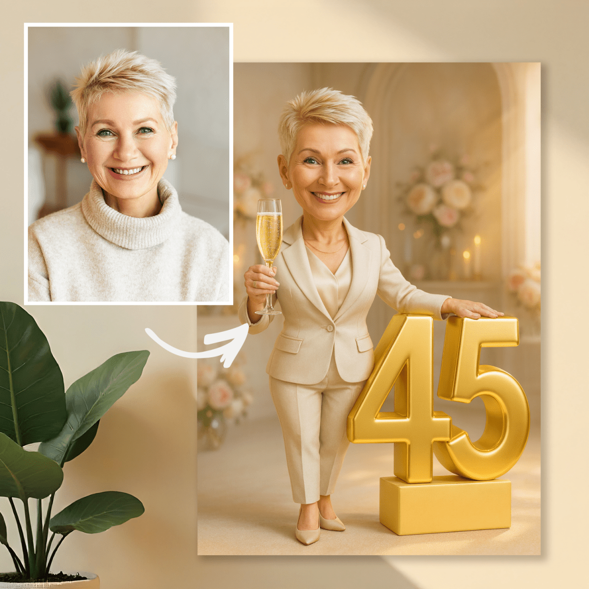 Image of Portret kobiety na 45 urodziny - druk na szkle, portret z Twojego zdjęcia - Wymaluj Prezent