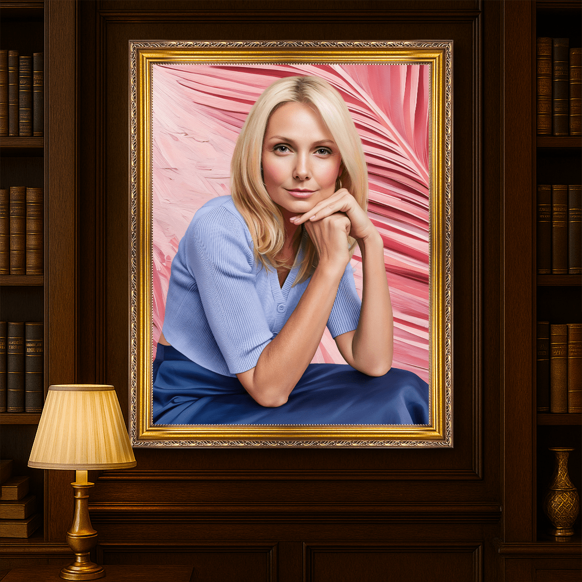 Image of Portret kobiety na różowym tle - obraz na płótnie z Twojego zdjęcia - Wymaluj Prezent