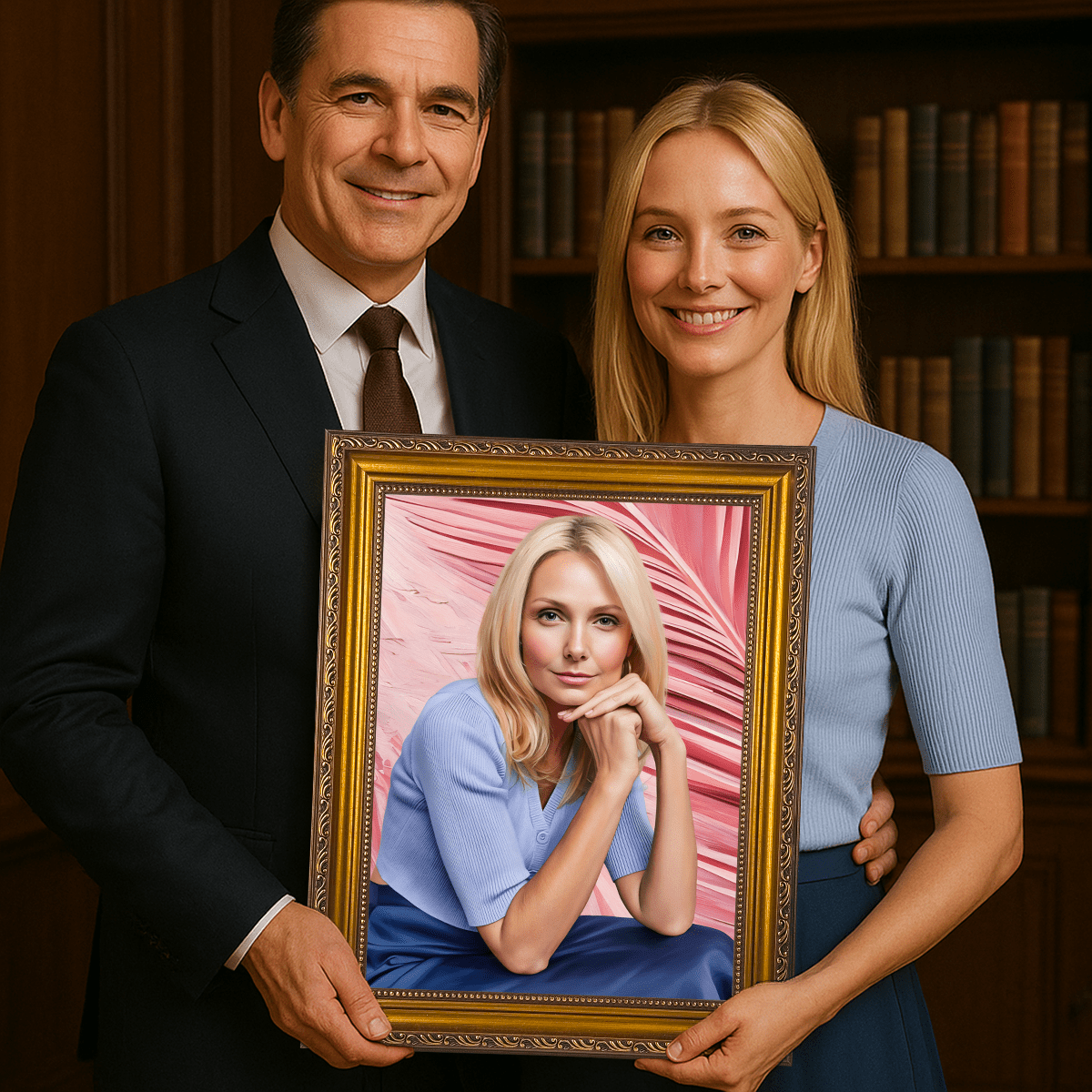 Image of Portret kobiety na różowym tle - obraz na płótnie z Twojego zdjęcia - Wymaluj Prezent