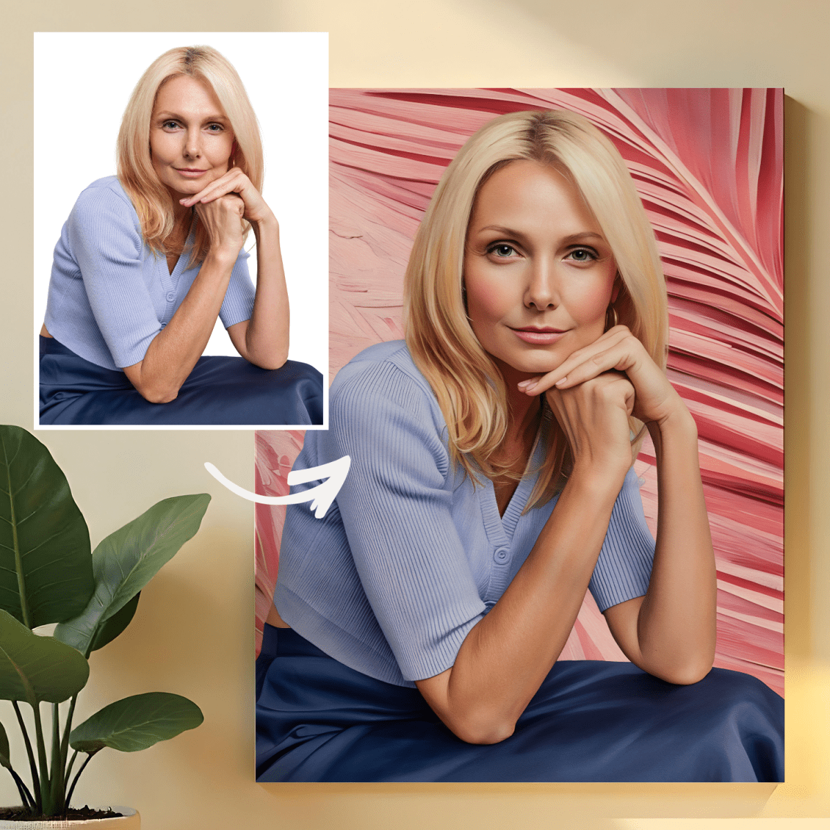 Image of Portret kobiety na różowym tle - obraz na płótnie z Twojego zdjęcia - Wymaluj Prezent