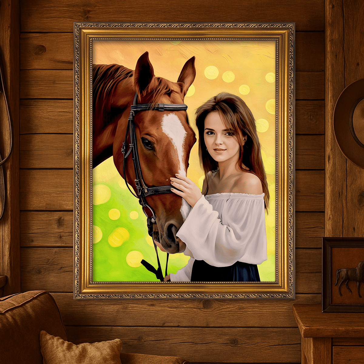 Image of Portret kobiety z koniem - obraz na płótnie z Twojego zdjęcia - Wymaluj Prezent