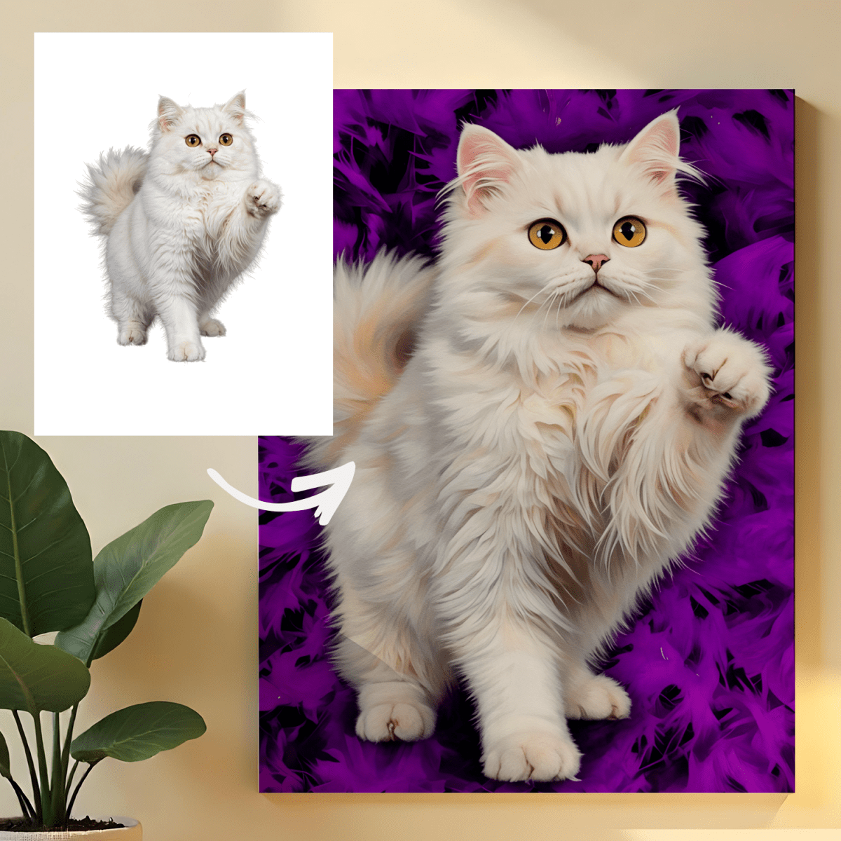 Portret kota z fioletowym tłem - obraz na płótnie z Twojego zdjęcia - Wymaluj Prezent