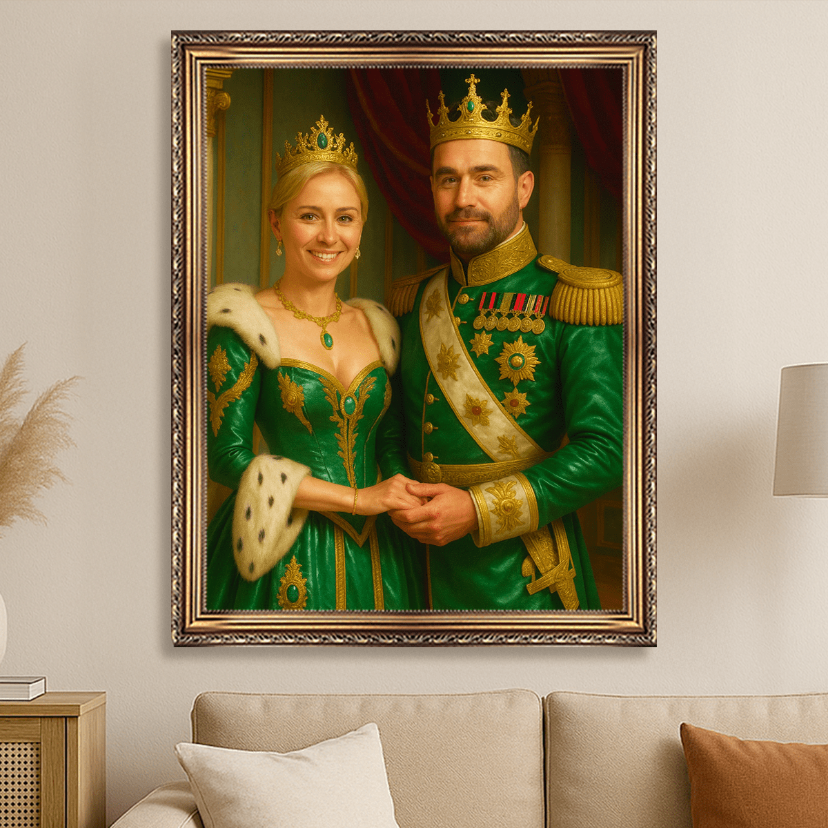 Image of Portret Króla i Królowej w zielonych szatach - obraz na płótnie z Twojego zdjęcia - Wymaluj Prezent