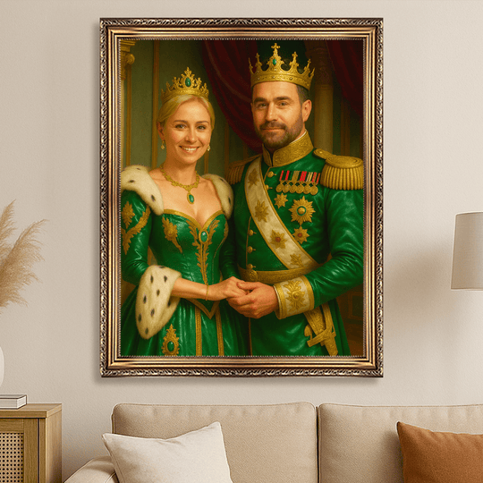 Portret Króla i Królowej w zielonych szatach - obraz na płótnie z Twojego zdjęcia