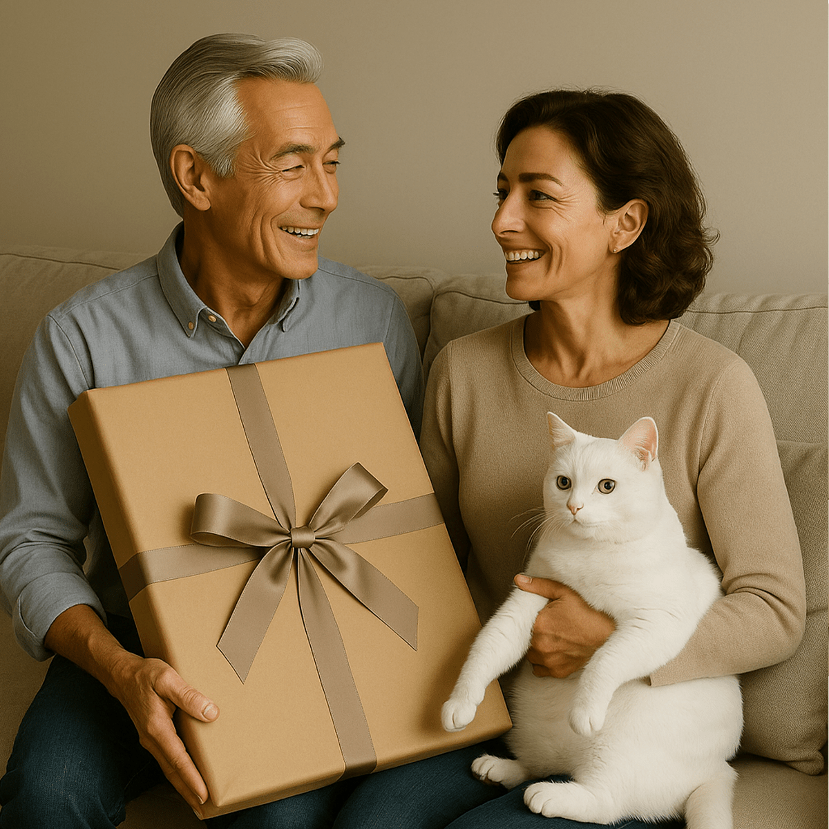 Portret króla i królowej z kotem - obraz na płótnie z Twojego zdjęcia - Wymaluj Prezent