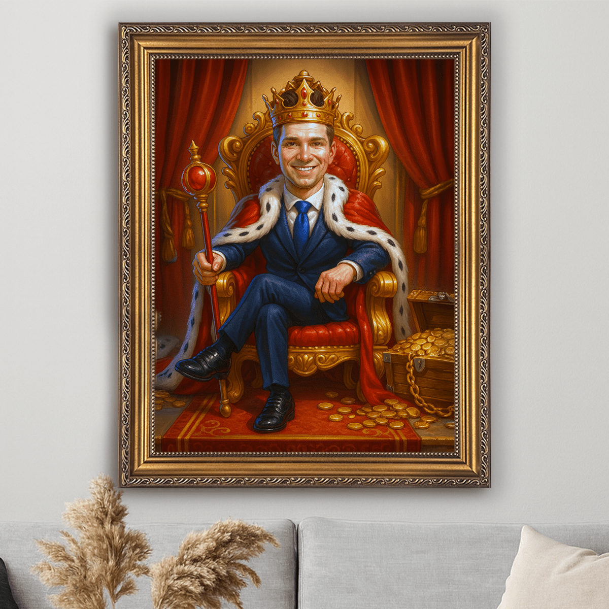 Image of Portret króla w karykaturalnym stylu - obraz na płótnie z Twojego zdjęcia - Wymaluj Prezent