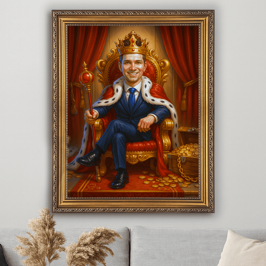 Portret króla w karykaturalnym stylu - obraz na płótnie z Twojego zdjęcia