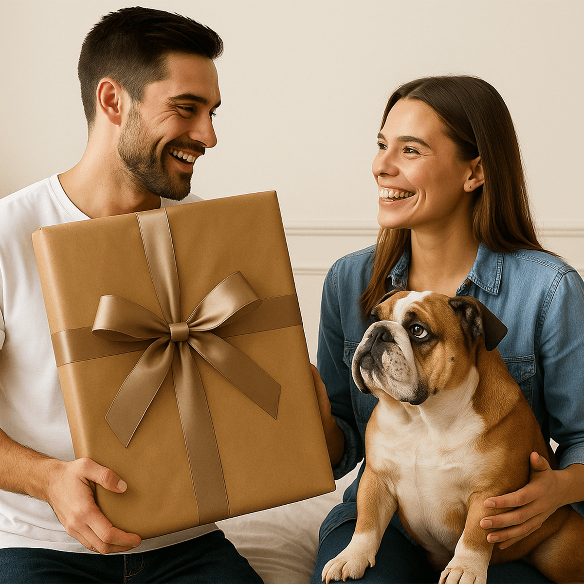 Portret królewskiej pary z psem - obraz na płótnie z Twojego zdjęcia - Wymaluj Prezent