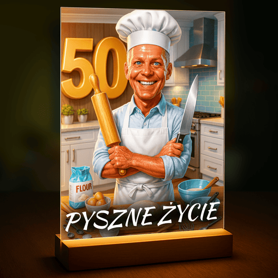 Portret kucharza na 50. - druk na szkle, portret z Twojego zdjęcia