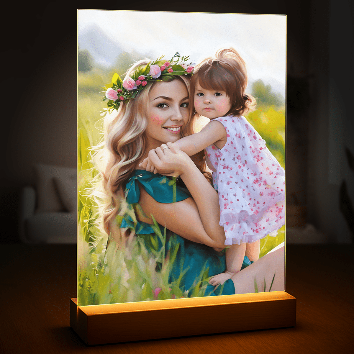 Portret mamy i córki w stylu olejnym - druk na szkle, portret z Twojego zdjęcia - Wymaluj Prezent