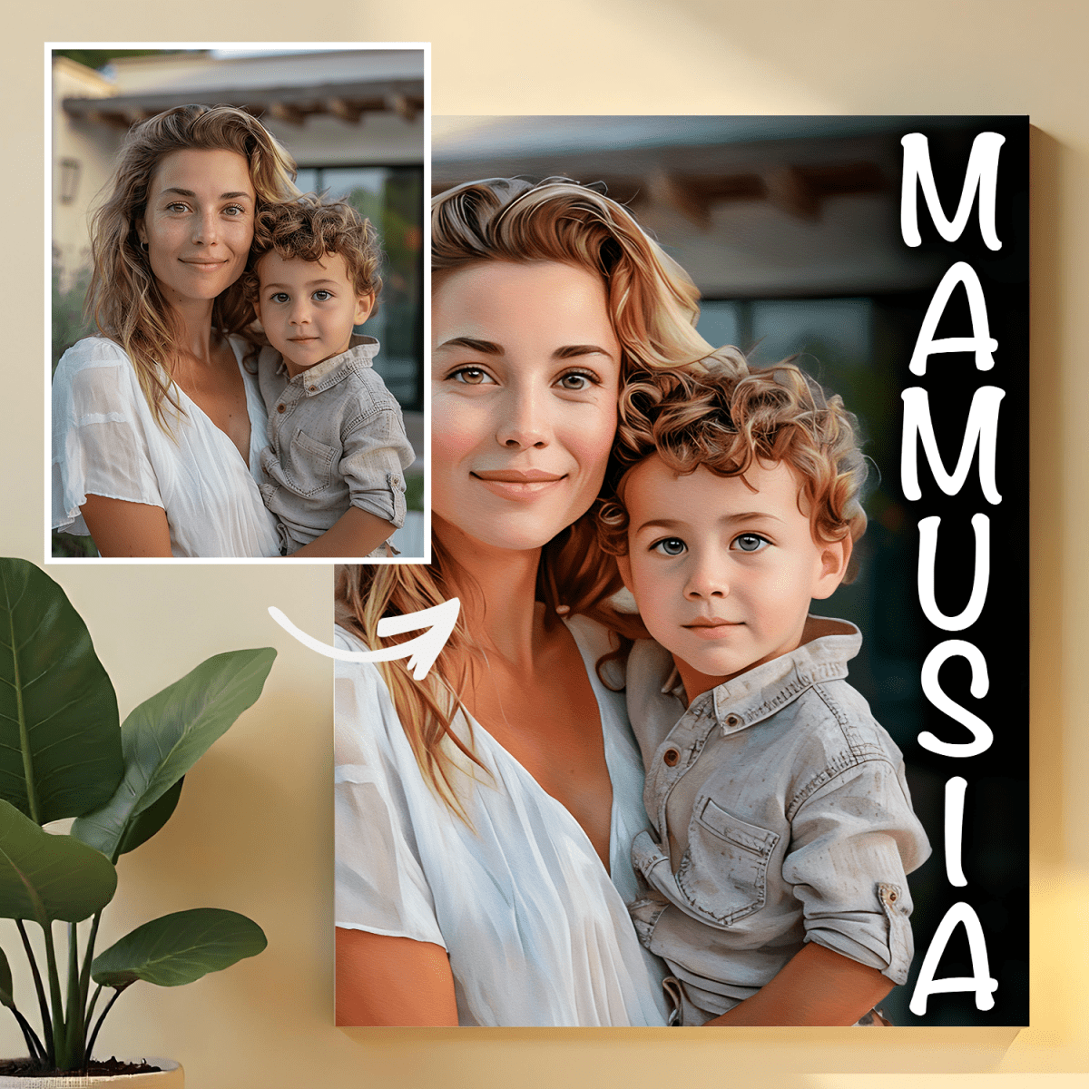 Image of Portret mamy z dzieckiem + napis - druk na szkle, portret z Twojego zdjęcia - Wymaluj Prezent