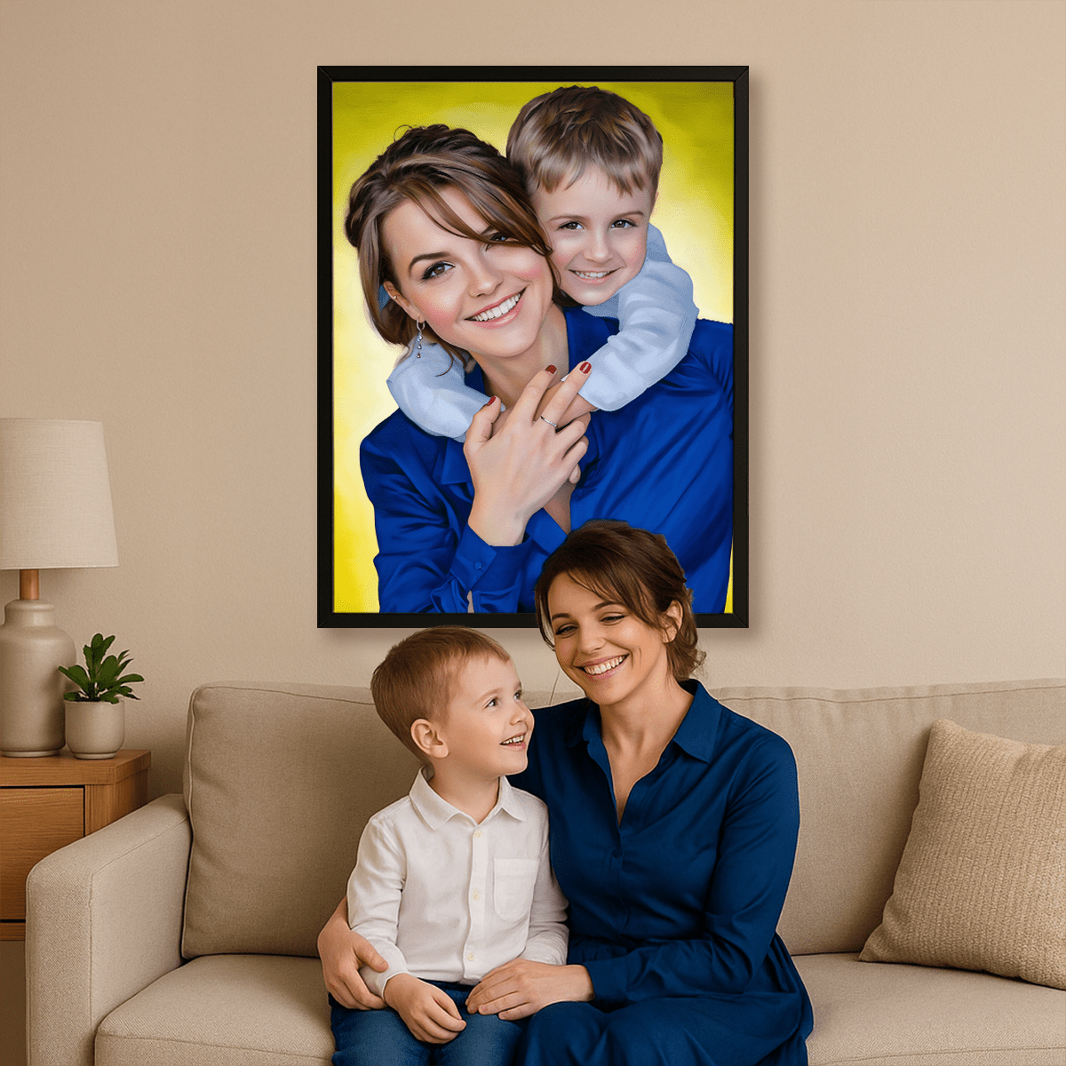 Portret mamy z synkiem - obraz na płótnie z Twojego zdjęcia - Wymaluj Prezent