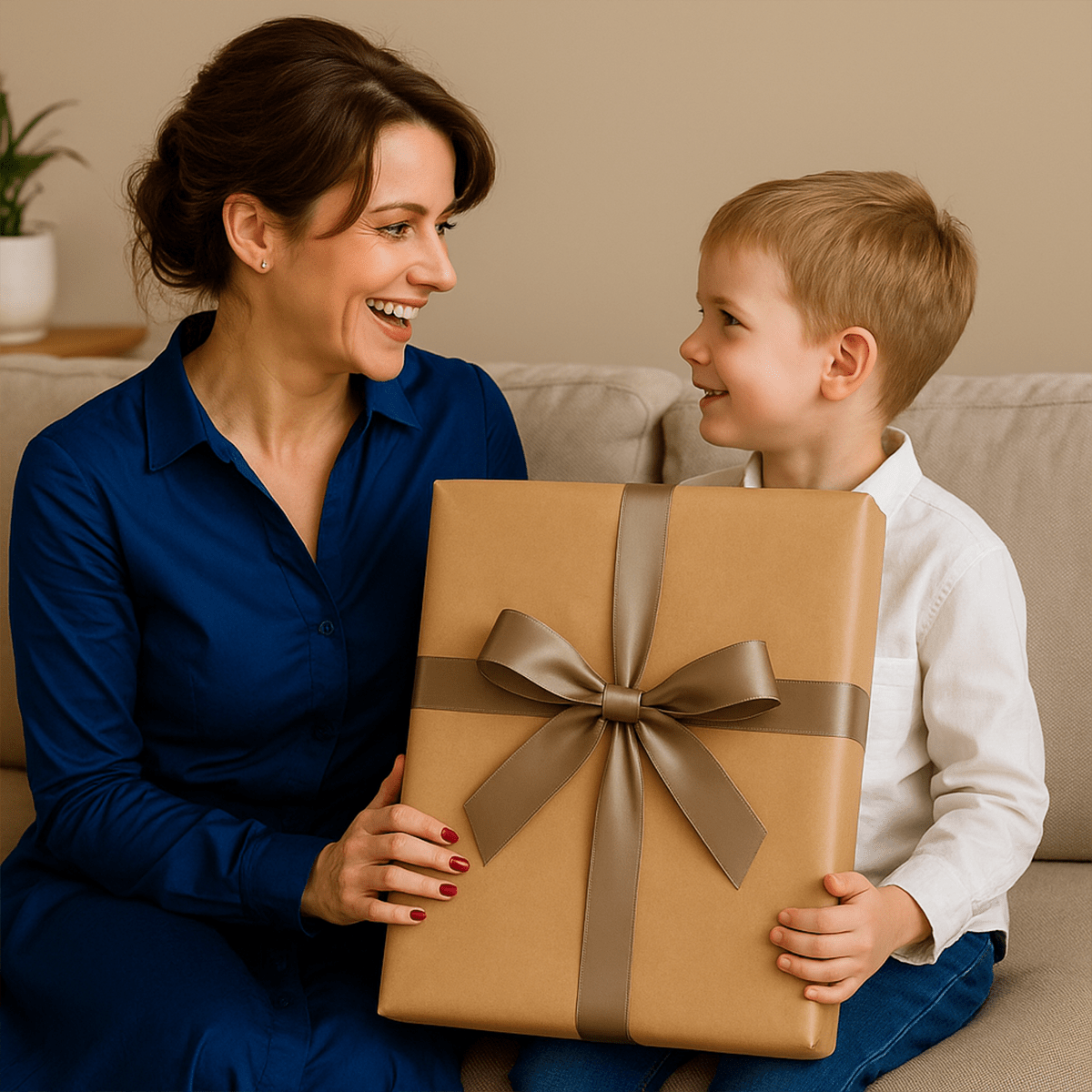 Image of Portret mamy z synkiem - obraz na płótnie z Twojego zdjęcia - Wymaluj Prezent