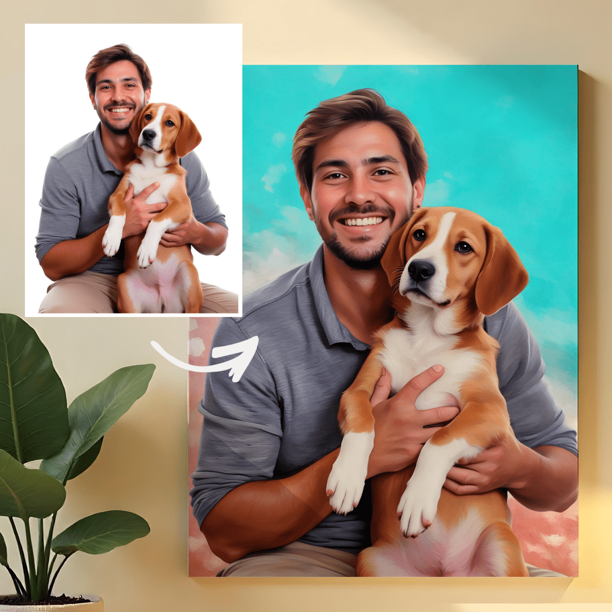 Image of Portret mężczyzny z ukochanym psem - obraz na płótnie z Twojego zdjęcia - Wymaluj Prezent