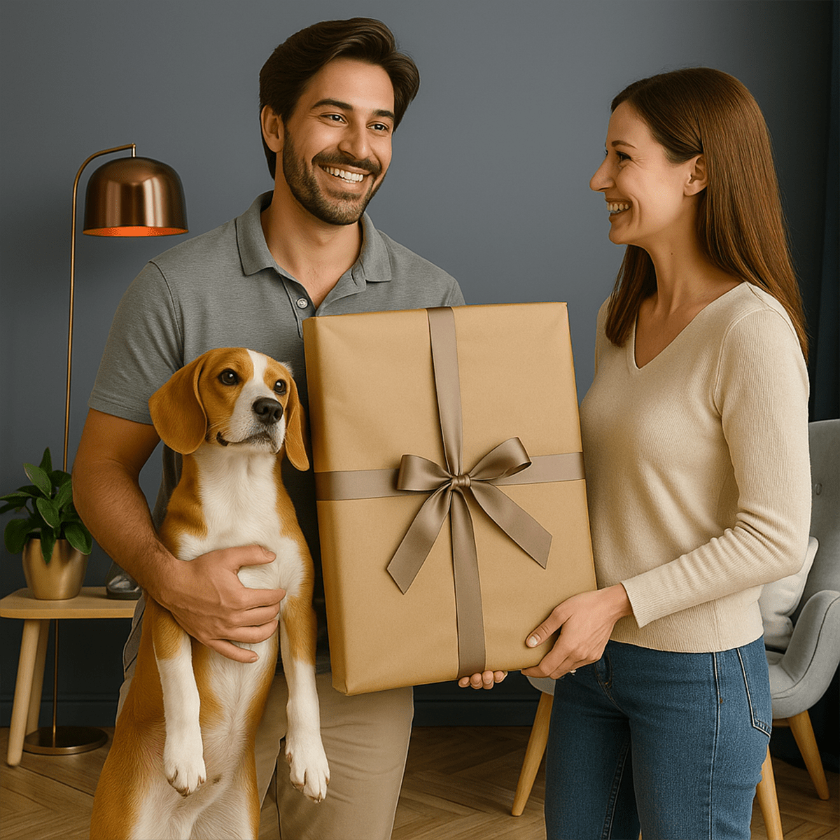 Image of Portret mężczyzny z ukochanym psem - obraz na płótnie z Twojego zdjęcia - Wymaluj Prezent