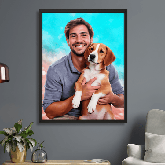 Portret mężczyzny z ukochanym psem - obraz na płótnie z Twojego zdjęcia