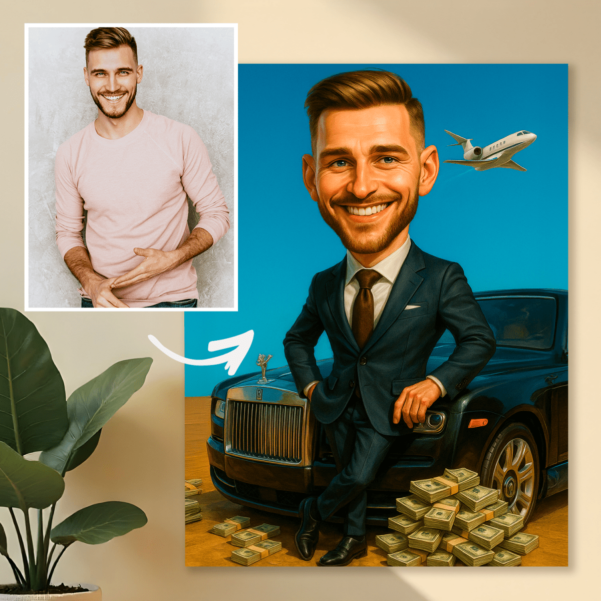 Portret milionera - obraz na płótnie z Twojego zdjęcia - Wymaluj Prezent