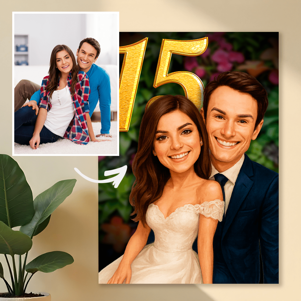 Image of Portret na 15 rocznicę pary - druk na szkle, portret z Twojego zdjęcia - Wymaluj Prezent