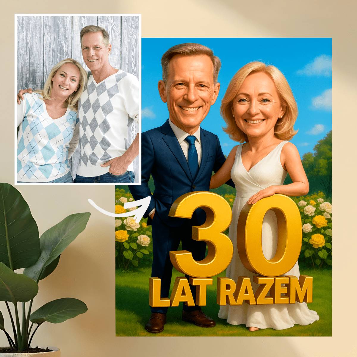 Image of Portret na 30 rocznicę razem - druk na szkle, portret z Twojego zdjęcia - Wymaluj Prezent