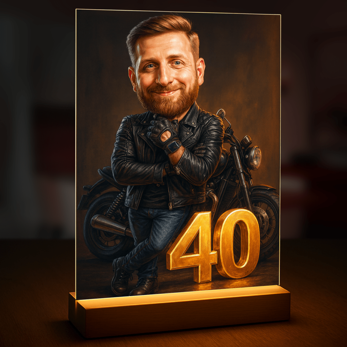 Portret na 40 urodziny motocyklisty - druk na szkle, portret z Twojego zdjęcia - Wymaluj Prezent