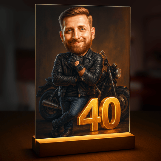 Portret na 40 urodziny motocyklisty - druk na szkle, portret z Twojego zdjęcia