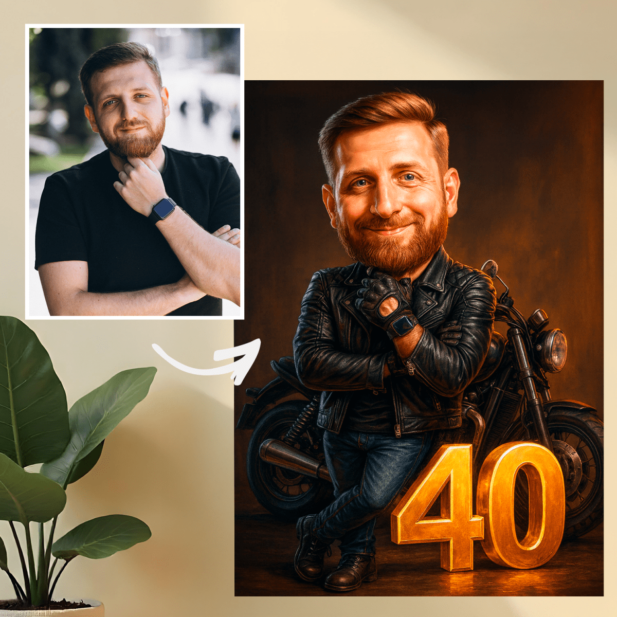 Portret na 40 urodziny motocyklisty - druk na szkle, portret z Twojego zdjęcia - Wymaluj Prezent