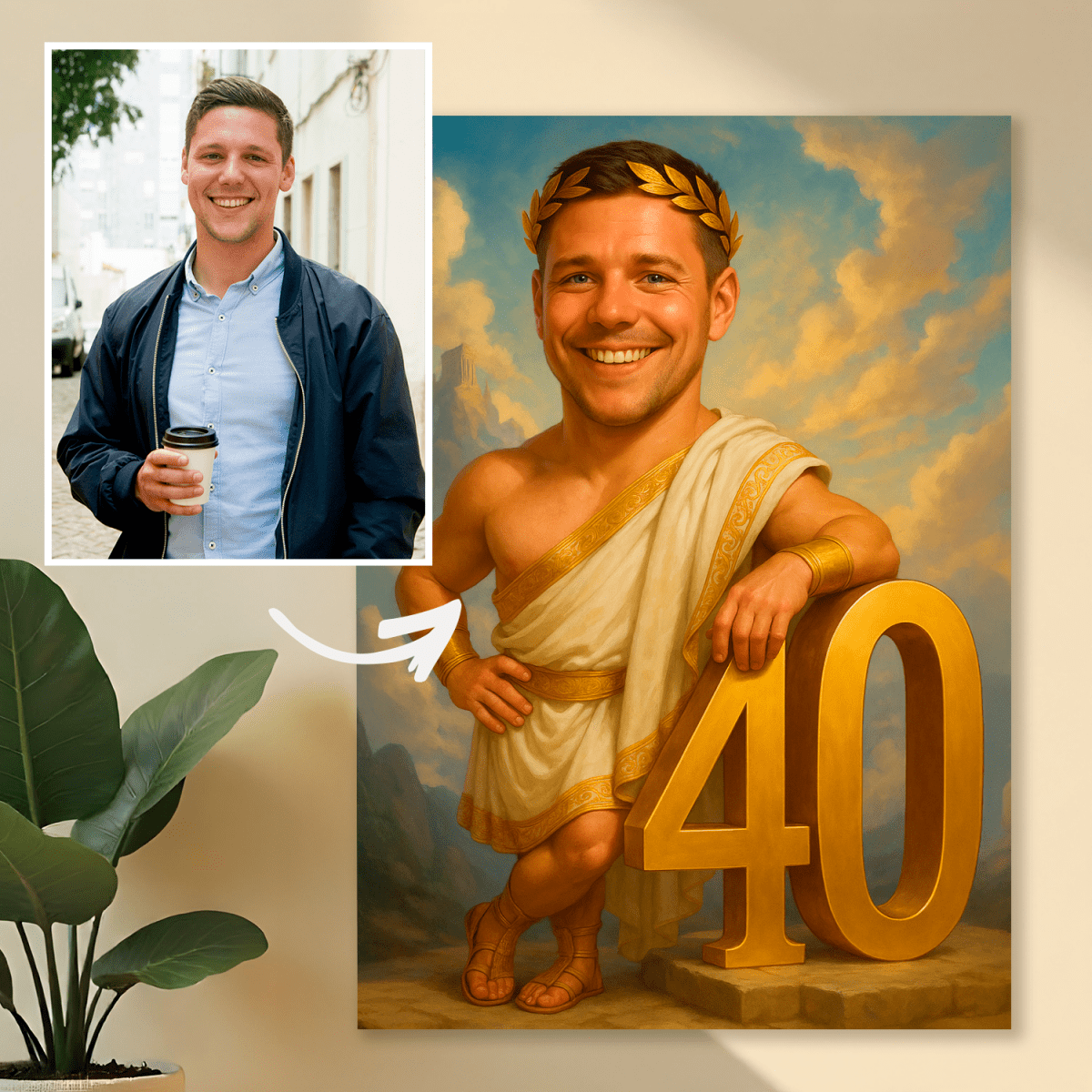 Image of Portret na 40. w stylu greckiego boga - druk na szkle, portret z Twojego zdjęcia - Wymaluj Prezent