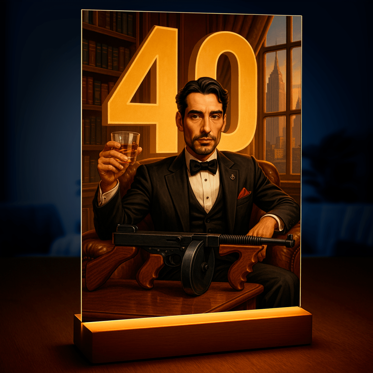 Portret na 40. w stylu mafioso - druk na szkle, portret z Twojego zdjęcia - Wymaluj Prezent