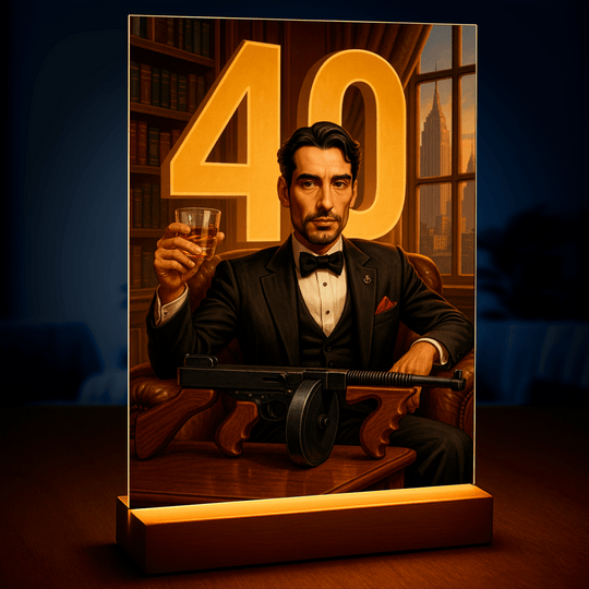 Portret na 40. w stylu mafioso - druk na szkle, portret z Twojego zdjęcia