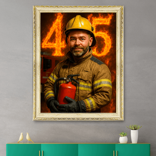 Portret na 45 urodziny strażaka - obraz na płótnie z Twojego zdjęcia