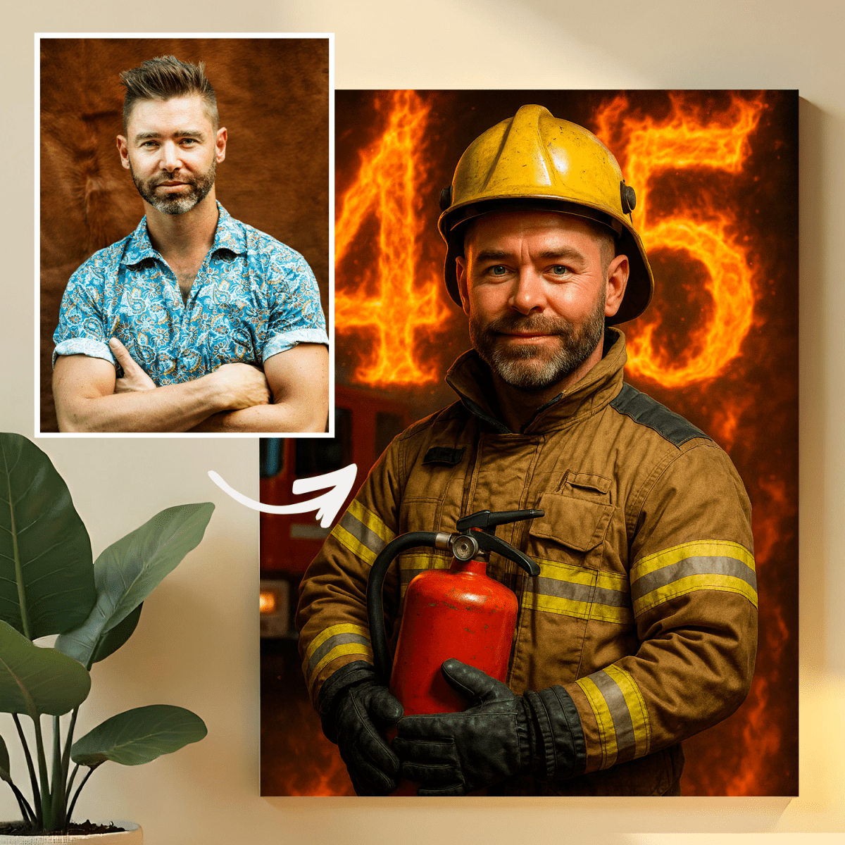 Image of Portret na 45 urodziny strażaka - obraz na płótnie z Twojego zdjęcia - Wymaluj Prezent