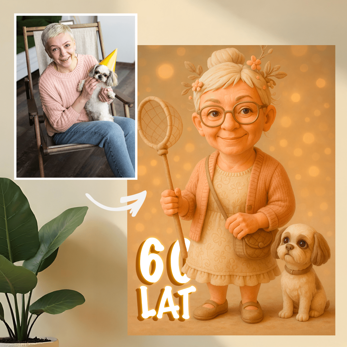 Image of Portret na 60 urodziny babci - druk na szkle, portret z Twojego zdjęcia - Wymaluj Prezent