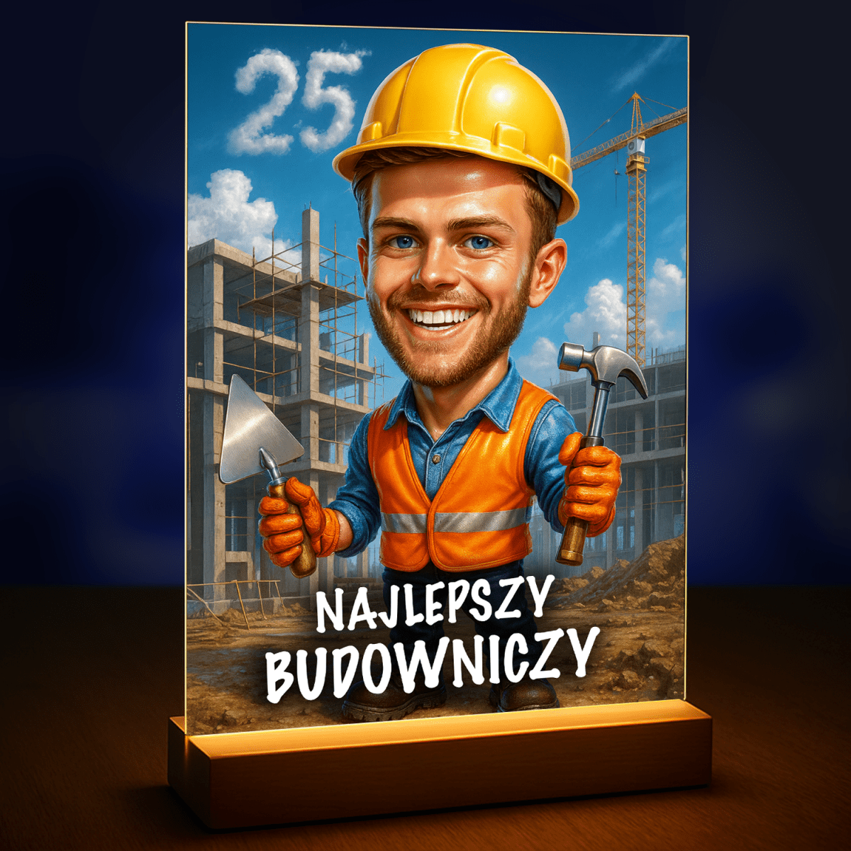 Portret najlepszego budowniczego - druk na szkle, portret z Twojego zdjęcia - Wymaluj Prezent