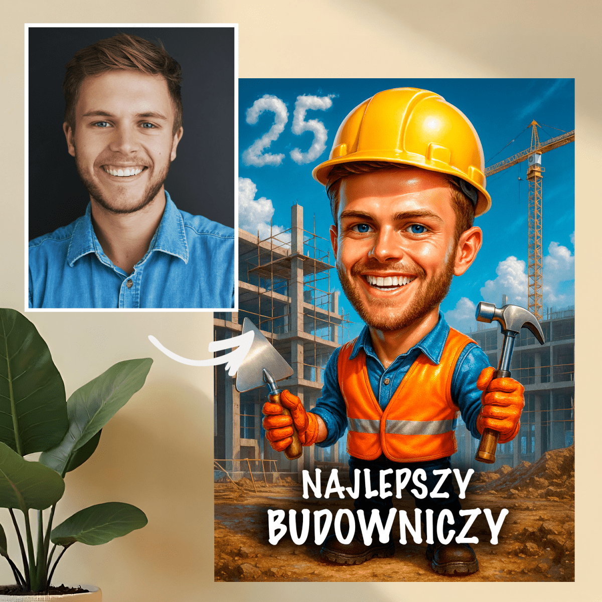 Portret najlepszego budowniczego - druk na szkle, portret z Twojego zdjęcia - Wymaluj Prezent